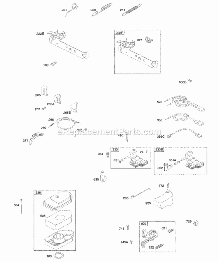 Air Cleaner Brake Controls Governor Spring Ignition Diagram and Parts List for 09T702-0118-B1  Briggs and Stratton Engine